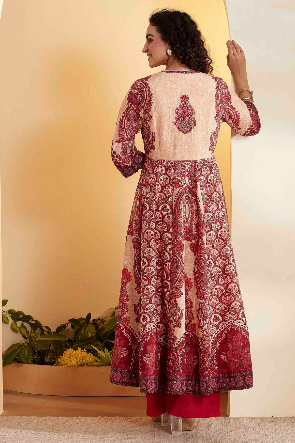 Rust Cotton Printed Anarkali Kurta Set