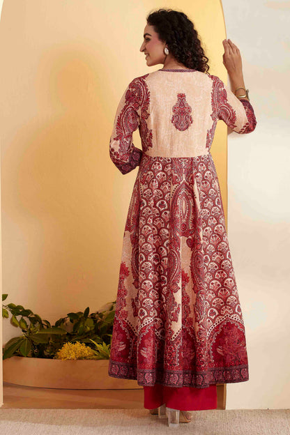 Rust Cotton Printed Anarkali Kurta Set