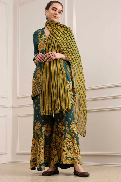 Green Printed Straight Sharara Suit Set