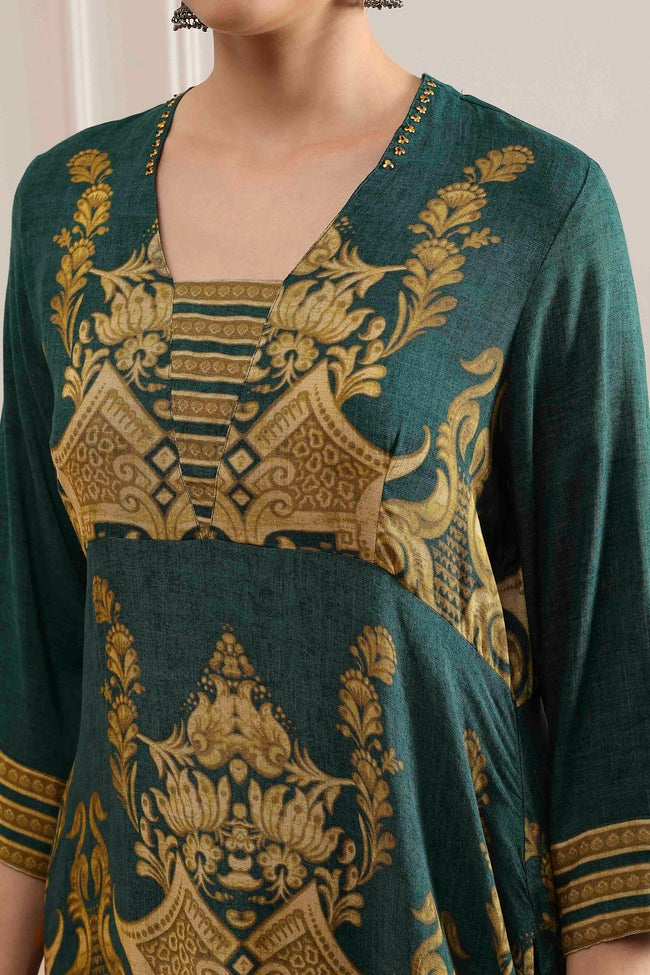 Green Printed Straight Sharara Suit Set