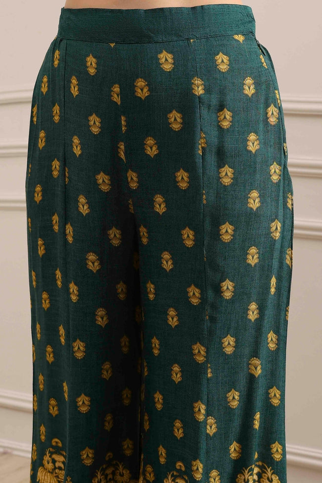 Green Printed Straight Sharara Suit Set