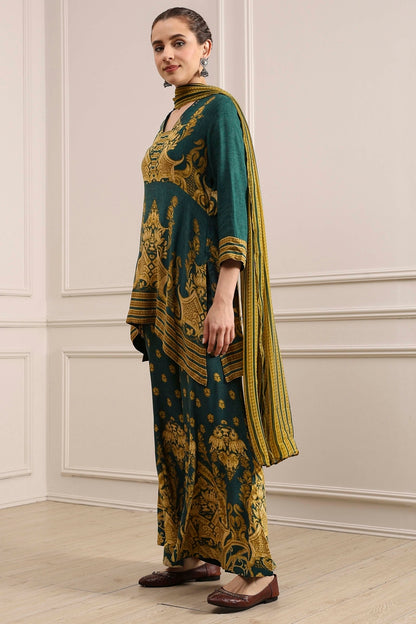 Green Printed Straight Sharara Suit Set