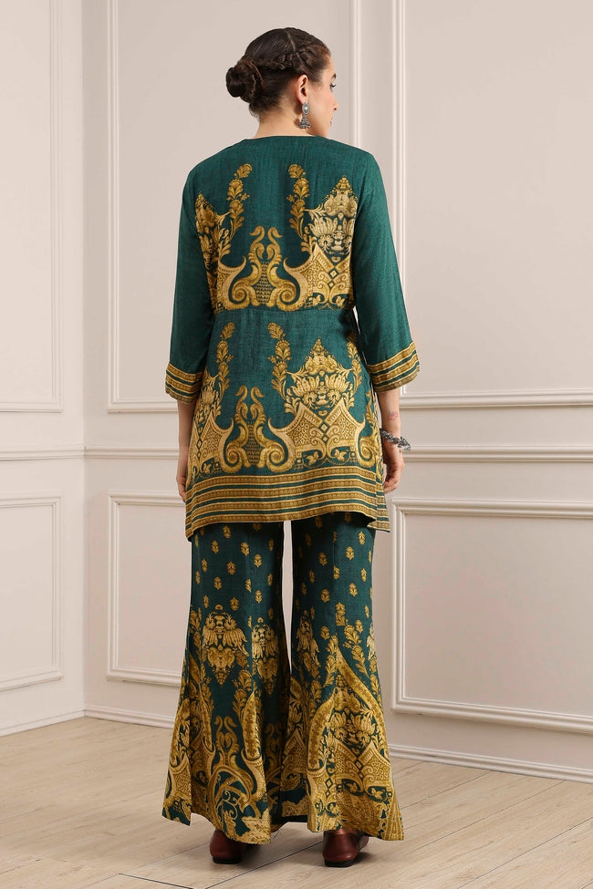 Green Printed Straight Sharara Suit Set