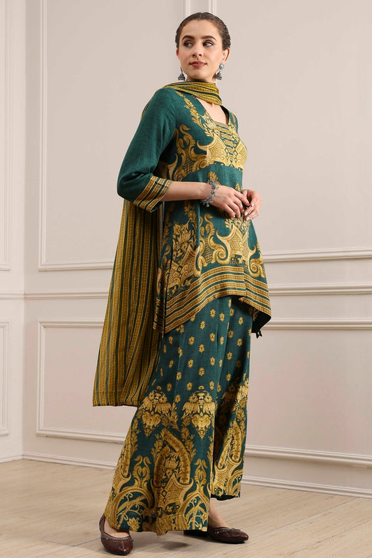 Green Printed Straight Sharara Suit Set