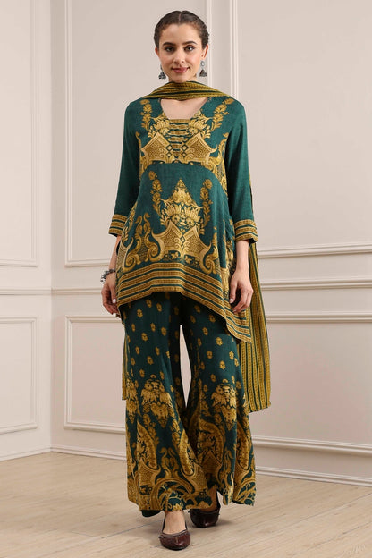 Green Printed Straight Sharara Suit Set
