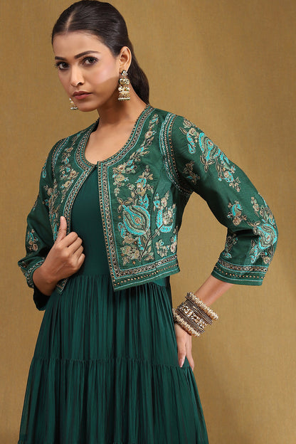 Emerald Green Silk Festive Lehenga Set