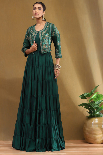 Emerald Green Silk Festive Lehenga Set