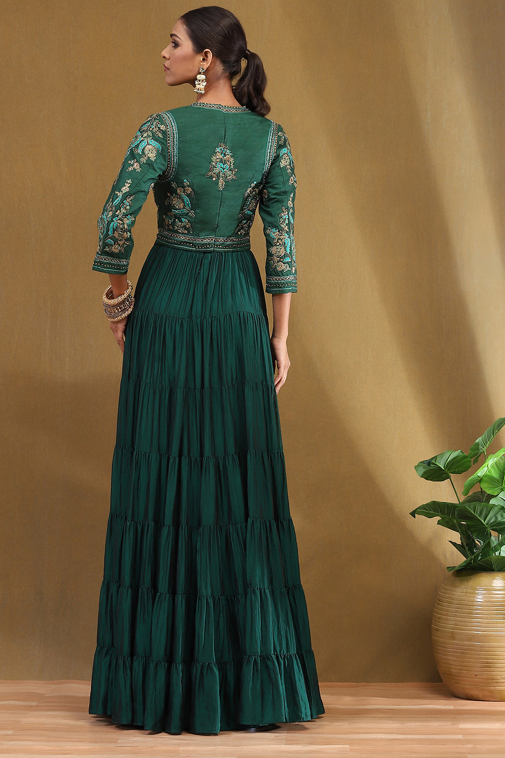 Emerald Green Silk Festive Lehenga Set