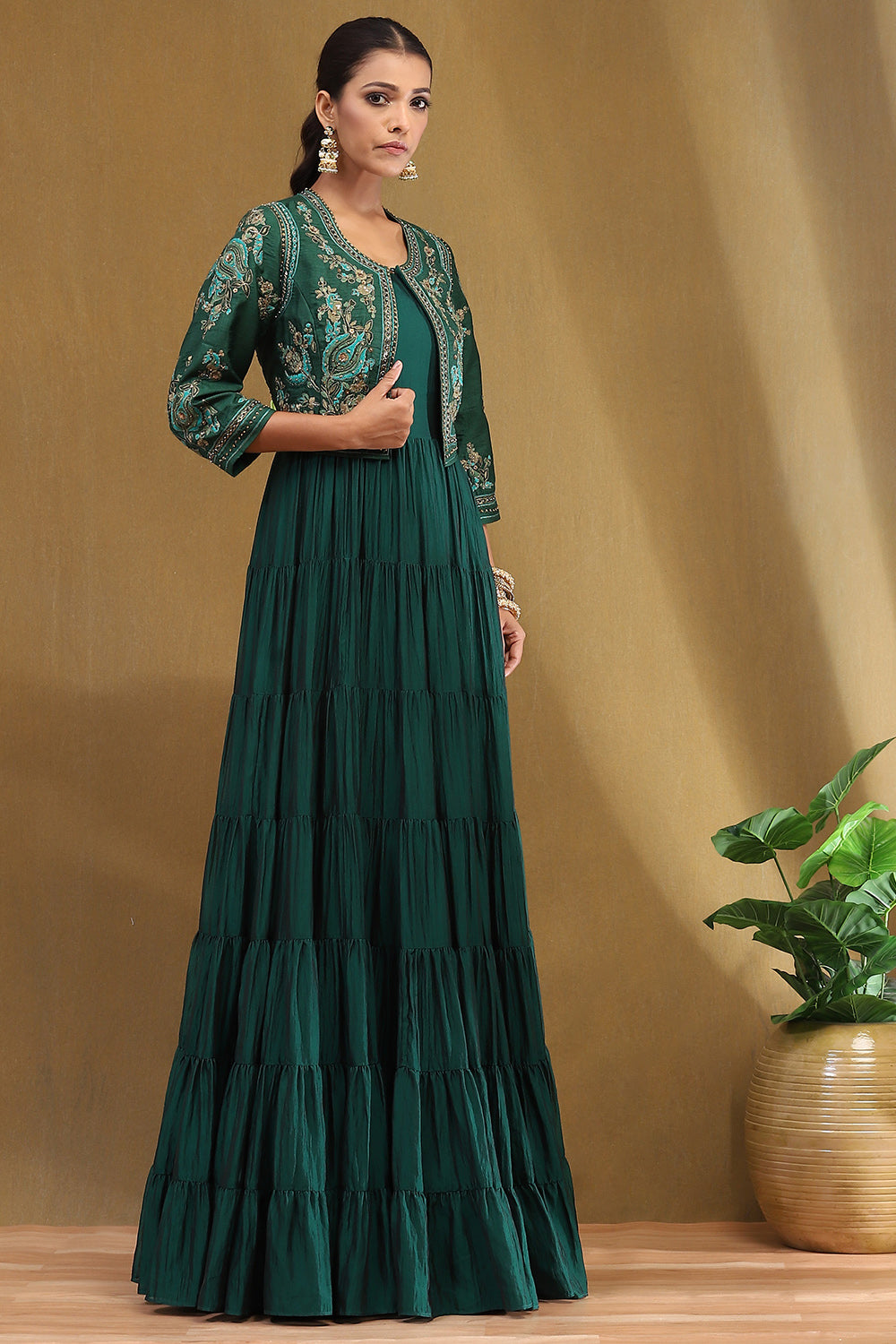 Emerald Green Silk Festive Lehenga Set
